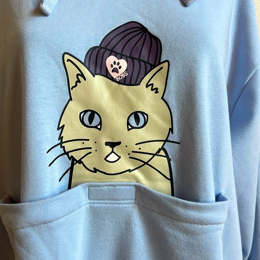 Light Blue Cat Graphic Hoodie